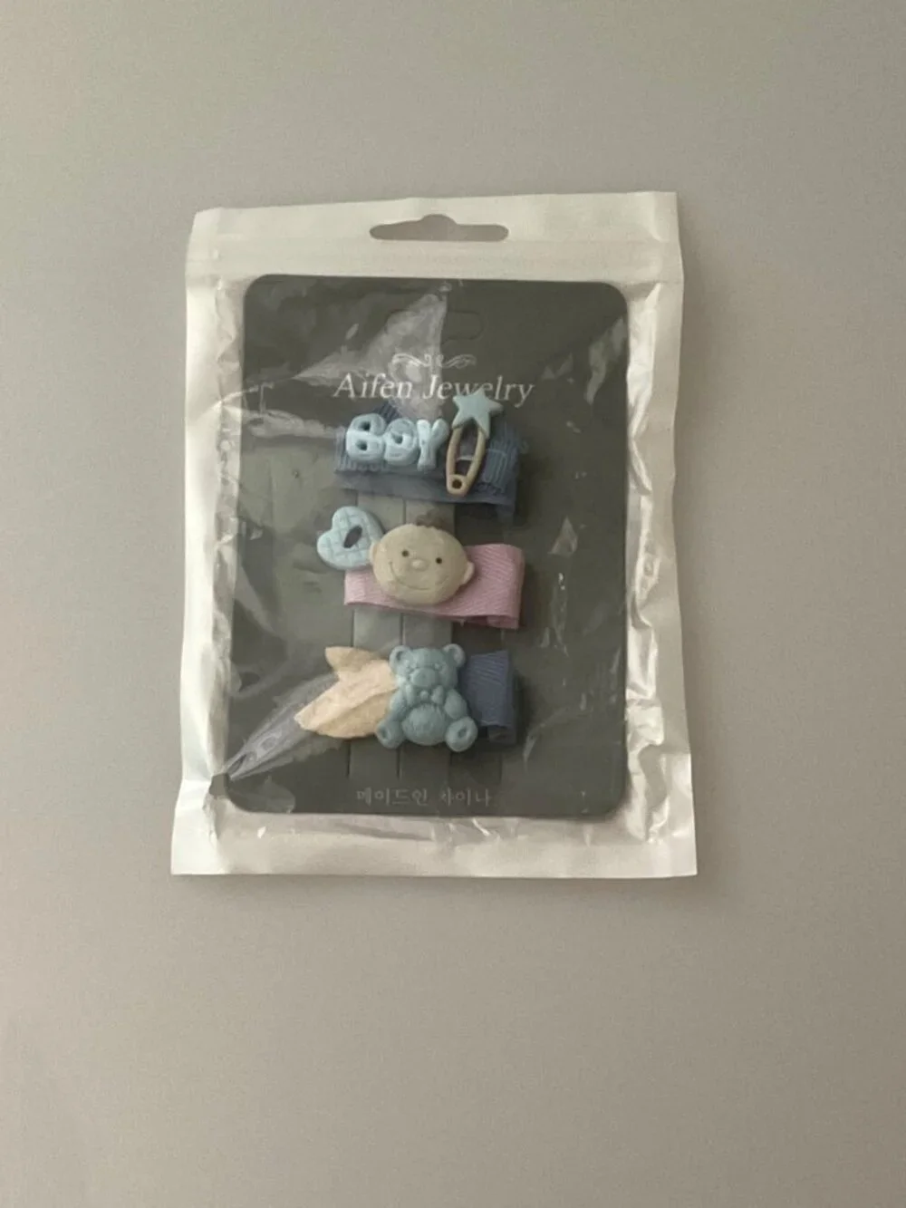 PASTEL TODDLER HAIRCLIPS BOY, BEAR, BABY SET OF 3